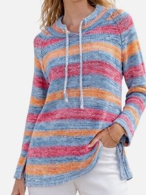 J. Jill Knit Sweater Colorful Striped Drawstring Beachy Women’s Size Small